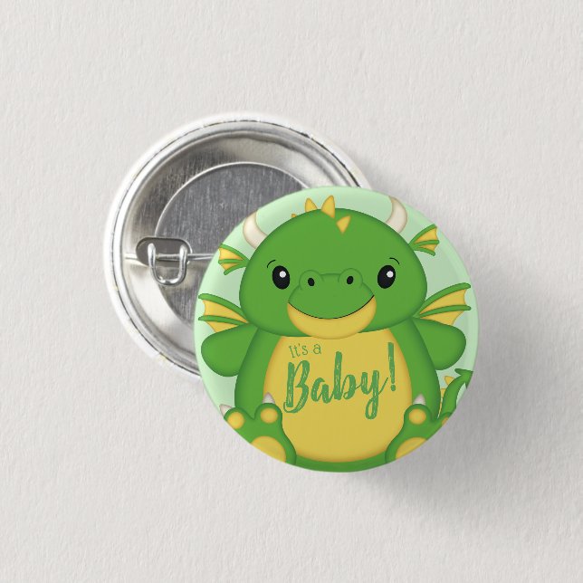 Badge Rond 2,50 Cm Baby shower de dragon vert (Devant & derrière)