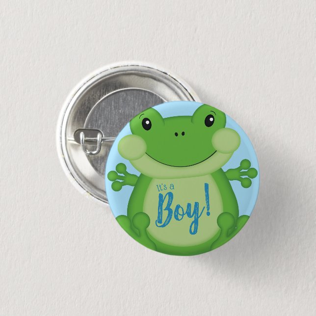 Badge Rond 2,50 Cm Baby shower de grenouille bleu (Devant & derrière)