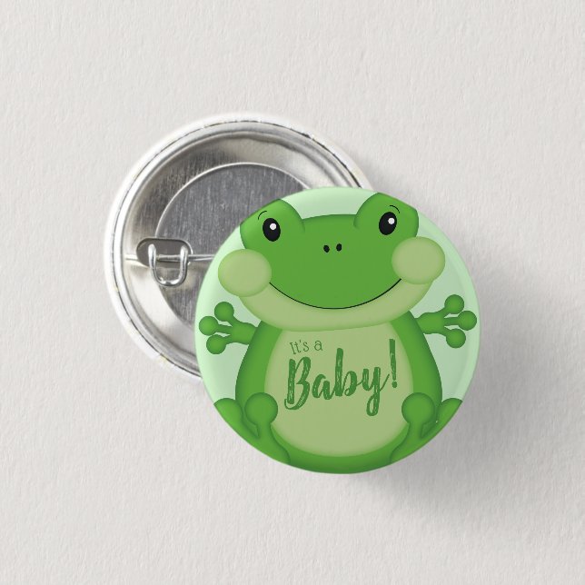 Badge Rond 2,50 Cm Baby shower de grenouille vert (Devant & derrière)