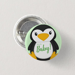 Badge Rond 2,50 Cm Baby shower de pingouin vert