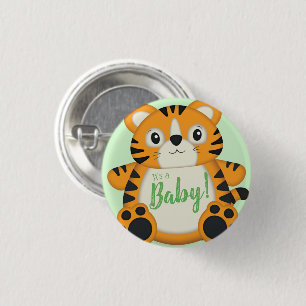 Badge Rond 2,50 Cm Baby shower de tigre vert