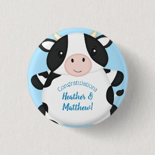Badge Rond 2,50 Cm Baby shower de vache bleu