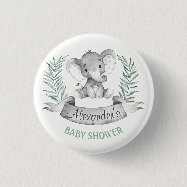 Badge Rond 2,50 Cm Baby shower d'éléphant aquarelle (Devant)