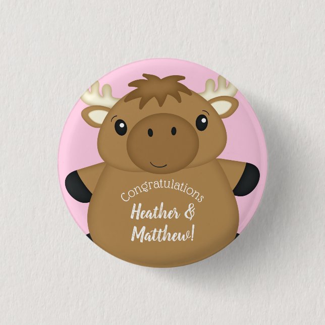 Badge Rond 2,50 Cm Baby shower d'orignal rose (Devant)