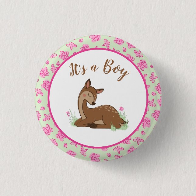 Badge Rond 2,50 Cm Baby shower du cerf Animaux des bois (Devant)