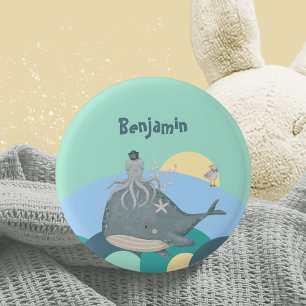 Badge Rond 2,50 Cm Baby Shower Fantaisiste Marin Baleine Pieuvre Vert