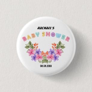 Badge Rond 2,50 Cm Baby Shower Fille Fleur Rose Pâle