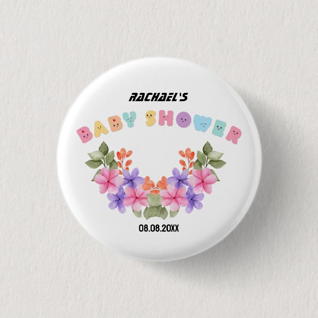 Badge Rond 2,50 Cm Baby Shower Fille Fleur Rose Pâle (Devant)