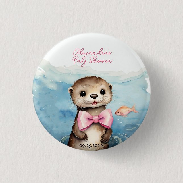 Badge Rond 2,50 Cm Baby shower fille mignonne Otter (Devant)