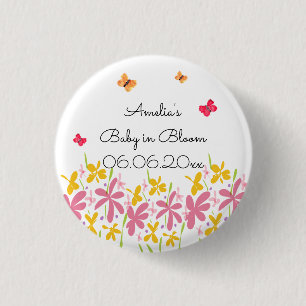 Badge Rond 2,50 Cm Baby Shower Fleur Sauvage Rose