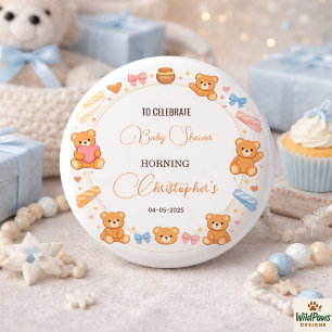 Badge Rond 2,50 Cm Baby Shower Ourson pour Garçon   Ourson Bleu Migno