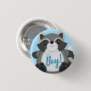 Badge Rond 2,50 Cm Baby shower Raccoon bleu