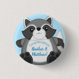Badge Rond 2,50 Cm Baby shower Raccoon bleu