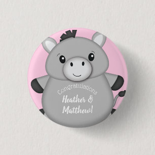 Badge Rond 2,50 Cm Baby shower rose âne