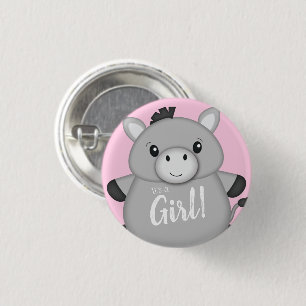 Badge Rond 2,50 Cm Baby shower rose âne