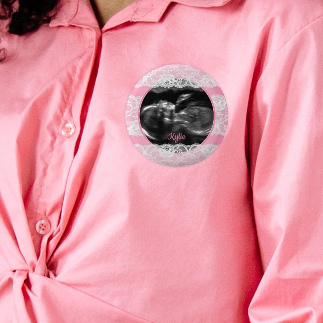 Badge Rond 2,50 Cm Baby shower Ultrasonic rose (Créateur téléchargé)