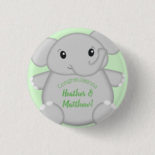 Badge Rond 2,50 Cm Baby shower vert éléphant