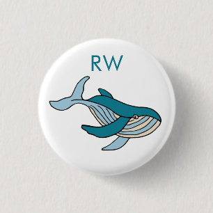 Badge Rond 2,50 Cm Baleine bleue monogramme