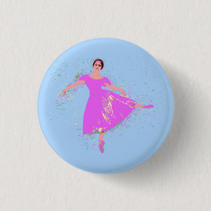 Badge Rond 2,50 Cm Ballerina Danseuse Magenta Rosée