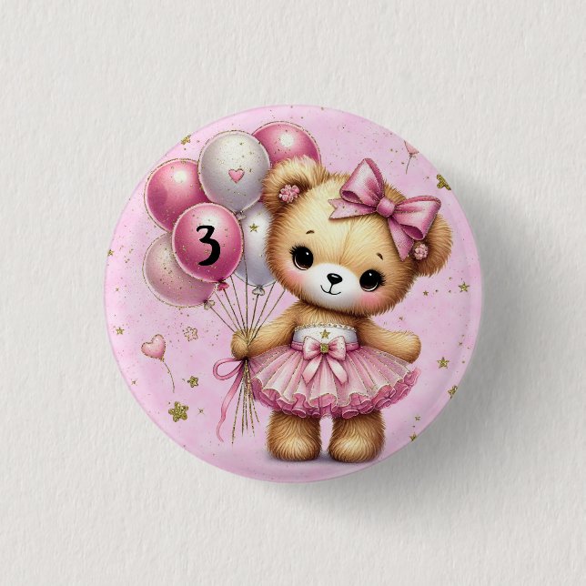 Badge Rond 2,50 Cm Ballerina rose ours Parties scintillant ballon Ann (Devant)