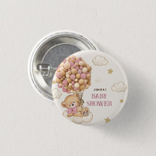 Badge Rond 2,50 Cm Ballons Ourson en peluche beige rose  