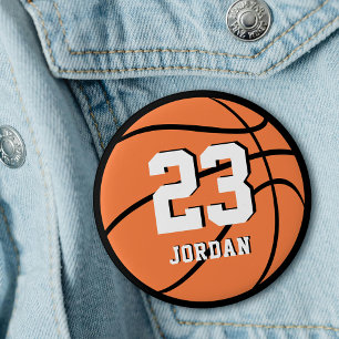Badge Rond 2,50 Cm Basketball Balle Orange Nom Personnalisé & Numéro 