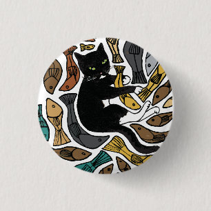 Badge Rond 2,50 Cm Bateau de chat et de poisson