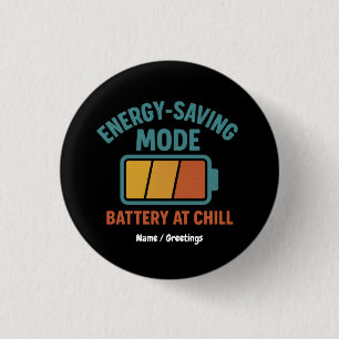 Badge Rond 2,50 Cm Batterie en mode économie d'énergie à Chill Retro 