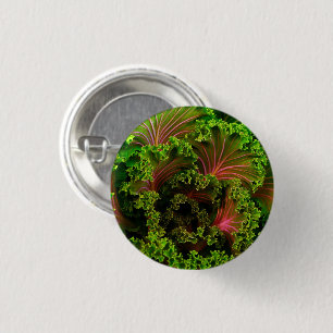 Badge Rond 2,50 Cm Beau bouclés rouge et vert Feuille Kale