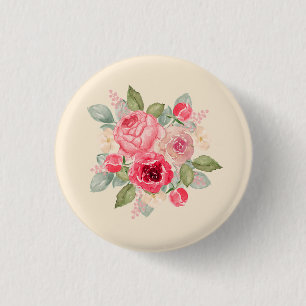Badge Rond 2,50 Cm Beau Bouquet de Roses Roses Peintes en Aquarelle