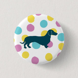 Badge Rond 2,50 Cm Beau Dachshund Chien violet rose bleu marbre
