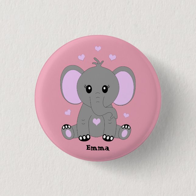 Badge Rond 2,50 Cm Beau éléphant en rose pour les filles (Devant)