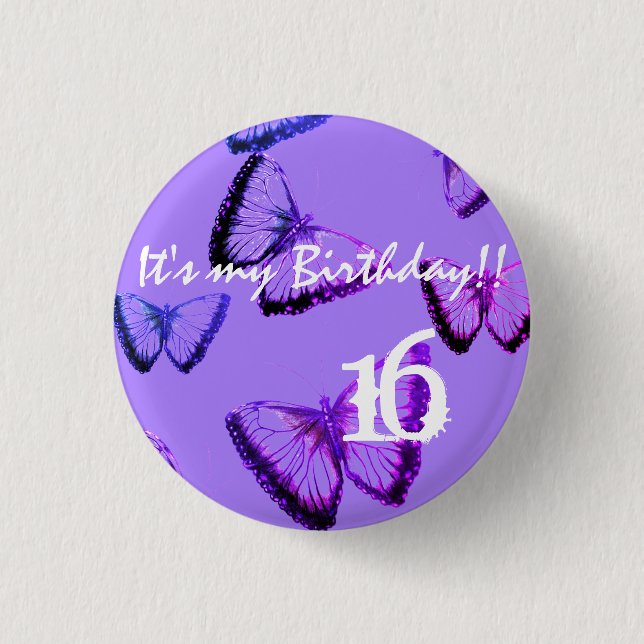 Badge Rond 2,50 Cm Beau papillon personnalisé C'est mon anniversaire  (Devant)