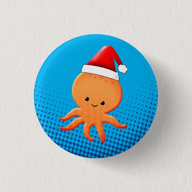 Badge Rond 2,50 Cm Bébé de Cartoon mignon Octopus Santas Casquette (Devant)
