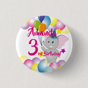 Badge Rond 2,50 Cm Bébé éléphant Ballons fête d'anniversaire