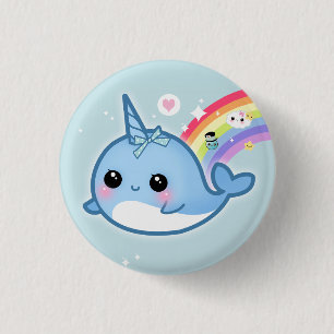 Badge Rond 2,50 Cm Bébé mignon de kawaii narwhal avec l'arc-en-ciel
