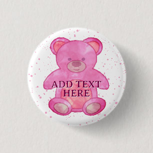 Badge Rond 2,50 Cm Bébé mignon Ours En Rose Texte Personnalisé