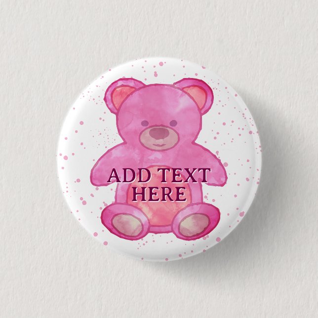 Badge Rond 2,50 Cm Bébé mignon Ours En Rose Texte Personnalisé (Devant)