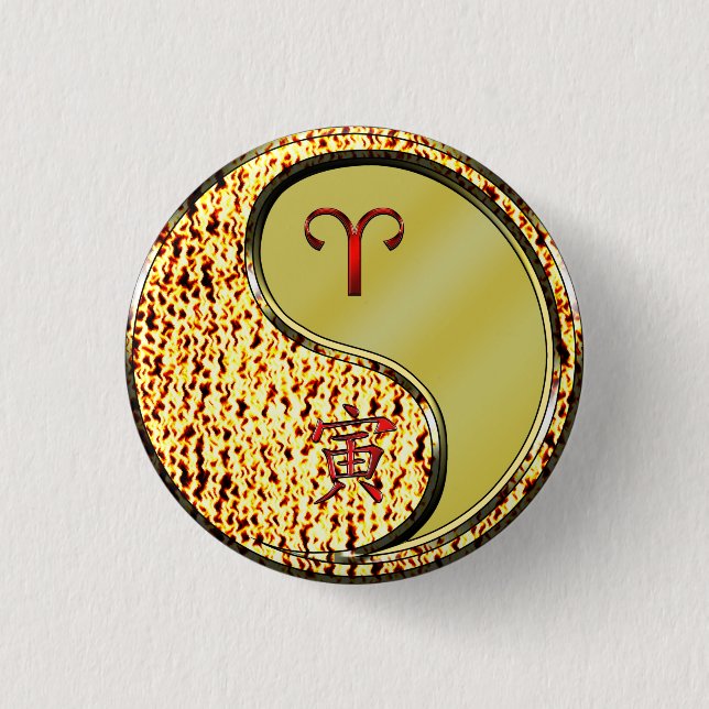 Badge Rond 2,50 Cm Bélier et tigre métallique (Devant)