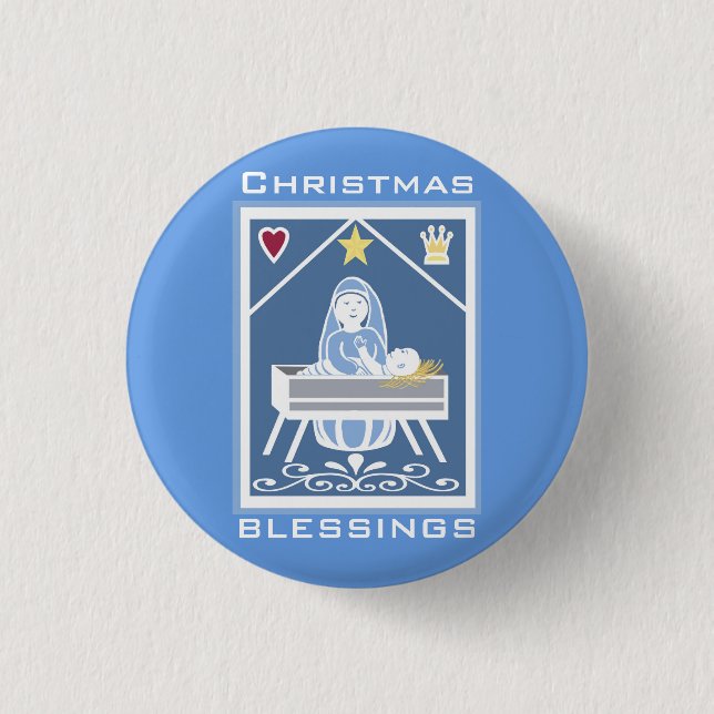 Badge Rond 2,50 Cm Bénédiction de Noël de Marie et Jésus (Devant)