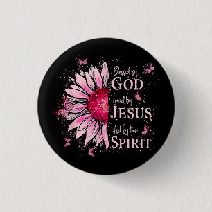 Badge Rond 2,50 Cm Béni Par Dieu - Aimé Par Jésus Tournesol Rose