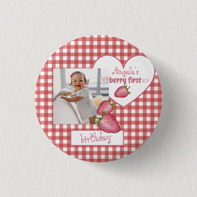Badge Rond 2,50 Cm Berry fraise Premier anniversaire (Devant)