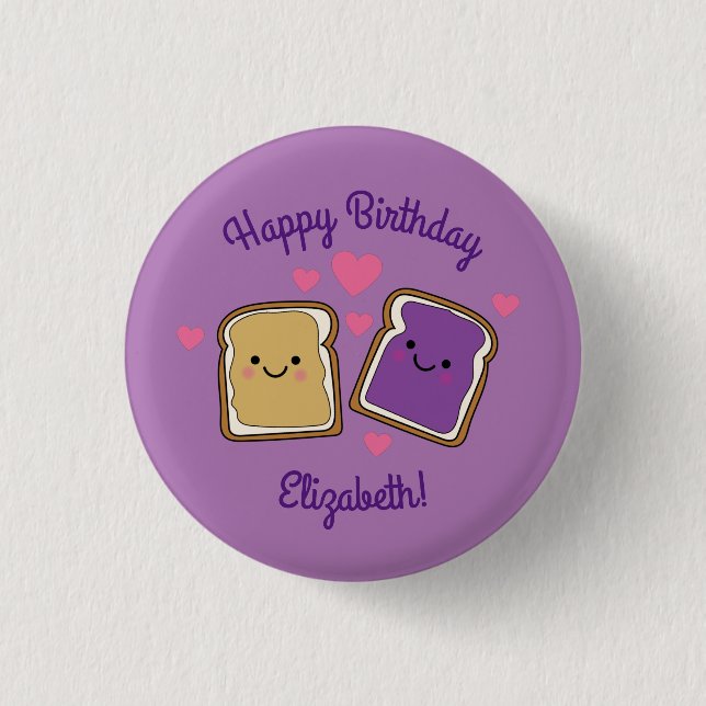 Badge Rond 2,50 Cm Beurre d'arachide et Jelly fête d'anniversaire PBJ (Devant)