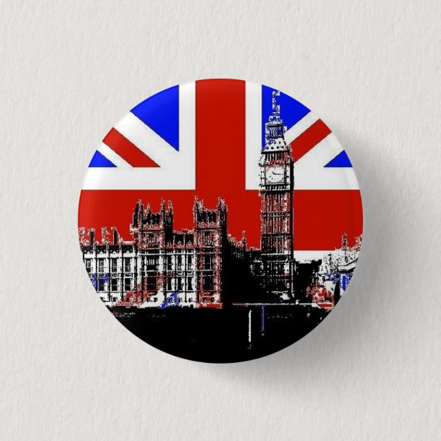 Badge Rond 2,50 Cm Big Ben et Union Jack (Devant)