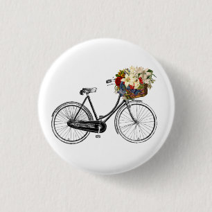 Badge Rond 2,50 Cm Bike with Basket full of Flowers