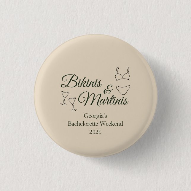 Badge Rond 2,50 Cm Bikinis & Martinis Bachelorette Weekend (Devant)
