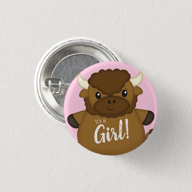 Badge Rond 2,50 Cm Bison Baby shower Buffalo rose (Devant & derrière)