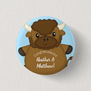 Badge Rond 2,50 Cm Bison Buffalo Baby shower Bleu