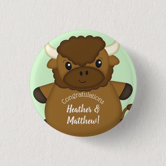 Badge Rond 2,50 Cm Bison Buffalo Baby shower vert (Devant)