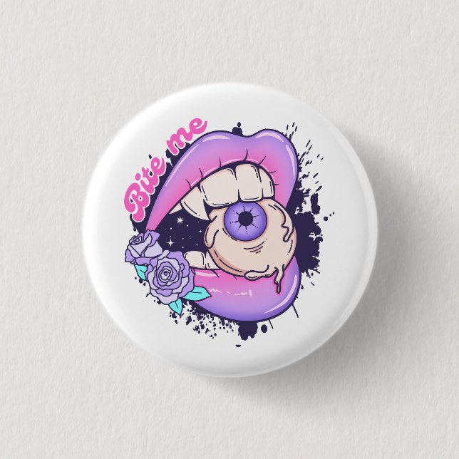Badge Rond 2,50 Cm Bite Me Rose Halloween Lièvres (Devant)